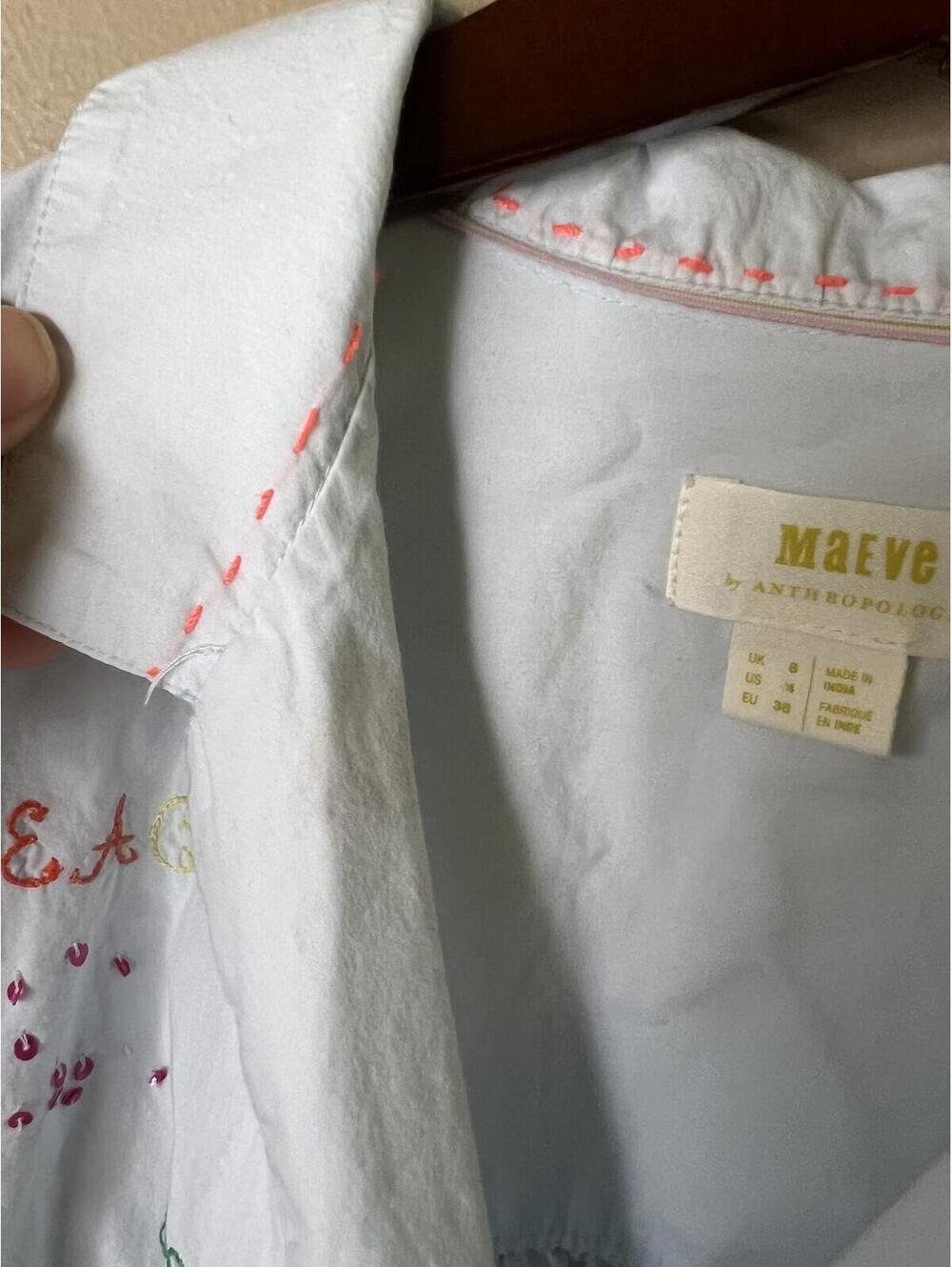 Anthropologie Maeve "Clarissa" High-Low Embroidered Button Down Shirt Size 4 - Picture 11 of 14